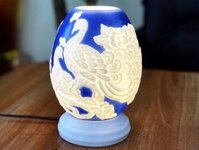 Đèn Xông Tinh Dầu Dáng Trứng Nổi Chim Công Màu Xanh Dương