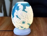 Đèn Xông Tinh Dầu Dáng Trứng Nổi Chim Công Màu Xanh