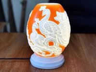 Đèn Xông Tinh Dầu Dáng Trứng Nổi Chim Công Màu Cam