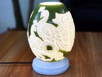 Đèn Xông Tinh Dầu Dáng Trứng Nổi Chim Công Màu Xanh Cổ Vịt