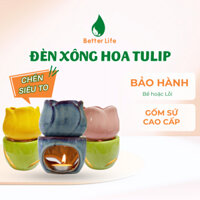 Đèn xông tinh dầu đốt nến tealight mẫu hoa Tulip chén sâu chứa nhiều nước decor phòng ngủ bàn làm việc.