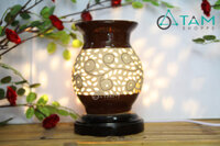 Đèn xông tinh dầu gốm nâu bình bông T0145 [Tặng bóng đèn] DXTDD-GOM-T0145