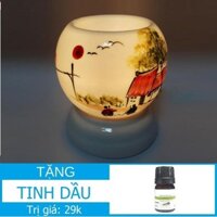 Đèn xông tinh dầu sứ Bát Tràng (Chọn mẫu) Kèm 1 Tinh dầu tác dụng đuổi muỗi + 1 bóng đèn