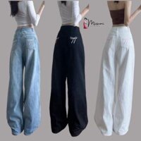 Denim nữ dáng suông ống rộng MISUMI  cạp cao 2 túi sau thêu nơ QDJ03 Pants Women quần jean khóa kéo đượng phố có thể giặ