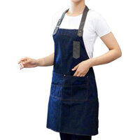 Denim Nữ Nam Có Thể Điều Chỉnh Nút Bỏ Túi Nhà Bếp Cafe Nấu Ăn Tạp Dề BBQ