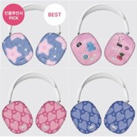 Denim style printed matt / glossy case (12 types) compatible for airpods max / pink blue star heart bear cute korea