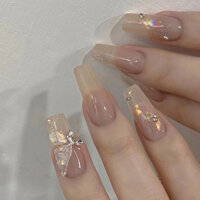 Đeo Móng Tay Nguyên Chất Handmade Làm Móng Tay Hoàn Thành Miếng Dán Móng Tay Giả Đá Nứt Cánh Màu Khỏa Thân Tinh Khiết Desire Phong Cách Trắng Miếng Dán Móng Tay 3.24