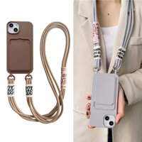 Đeo Ngang Dây Đeo Khe Cắm Thẻ Ví Ốp Lưng Điện Thoại Cho iPhone 16 15 Pro Max Plus 14 13 12 11 Vòng Cổ Vai Silicon Mềm Chống Sốc Bao