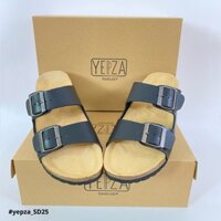 Dép 2 quai ngang, có khoá, da PU, đế trấu unisex nam & nữ YEPZA handmade_màu nâu. Bảo hành 12 tháng