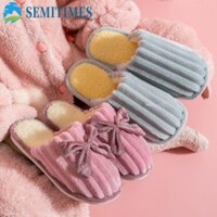 Dép ấm áp sang trọng LUNAEDGE, Dép đi trong nhà mùa đông chống trượt nơ, Dép đi trong nhà mềm mại thoải mái