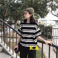 ĐẸP- Áo thun in kẻ ngang (kẻ đen, kẻ xanh) . Chất cotton 365- 60kg Áo thun nữ, áo phối, áo cỡ đại, áo dấu quần
