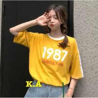 ĐẸP- Áo thun nữ 1987. (vàng, đỏ đô). Chất cotton 365 60kg. Áo thụng rộng, áo năm