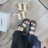 🌸Dép bánh mì hai quai ngang bảng nhúng kèm khóa dễ thương cao 5p