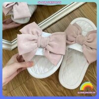 Dép bánh mì nữ quai ngang đính nơ cute đế cao êm chân chống trượt