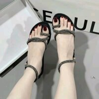 Dép bệt nữ sandal xỏ ngón, dây đính đá, hậu xéo, full size