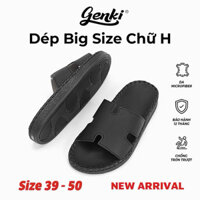 [Dép Big Size Khâu Đế] Dép Chữ H Bigsize Nam Genki Màu Đen Đế Cao Su Chống Trơn Trượt - Dép H Khâu Đế