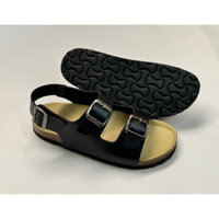 Dép Birken đế trấu sandal quai ngang 2 khoá Unisex-Màu Đen