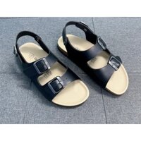 Dép Birken đế trấu sandal quai ngang 2 khoá-Màu Đen