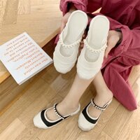 Dép Bít Mũi Đế Dày Đính Ngọc Trai Thời Trang Mùa Hè Phong Cách Hàn Quốc Cho Nữ