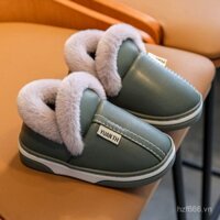 Dép bông chống nước cho trẻ em, dép đi trong nhà cho bé trai, dép bông ấm đế dày chống trượt cho trẻ lớn mùa thu đông