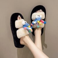 Dép Bông Cotton Kẹo Xoắn DIY Đế Dày Chống Trượt Dép Lông Hoạt Hình Dễ Thương Mùa Thu Đông Ấm Áp DTQ7 Tiemgiaycuato