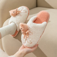Dép bông hoạt hình cho phụ nữ dễ thương trong nhà và ngoài trời sàn gỗ mùa thu nhà dép gấu lông ấm áp mùa đông cho nam