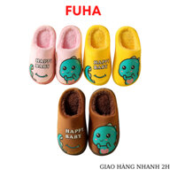 Dép bông khủng lông FUHA, dép đi trong nhà mùa đông cho bé in hình khung long dễ thương