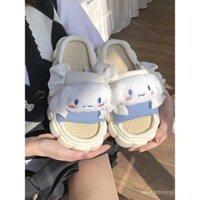 Dép bông lanh hình chó dễ thương cho phụ nữ, dép đi trong nhà, đế dày chống trượt, dép Sanrio hoạt hình, đồ gia dụng bằng vải lanh