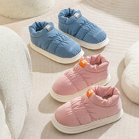 Dép bông mùa đông cho phụ nữ có gót, chống nước, đế dày, không trượt, có thể mang trong nhà và ngoài trời, giày bông ấm cho người cao tuổi cho nam