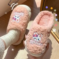 Dép bông nữ mùa đông, dép đi trong nhà đế dày, không trượt, ấm áp, có lông cho trẻ em