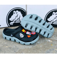 Dép Cá Sấu cross Duet đen Xám [Tặng Vớ +10 jitbitz]