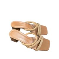 Dép cao gót 7 phân guốc gót vuông quai dây đá cực xinh chuẩn form tôn dáng