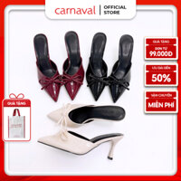 Dép Cao Gót Đế Nhọn 7cm Da Bóng Mũi Nhọn Bít Đính Nơ Carnaval Siêu Xinh - VS126