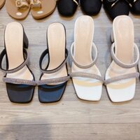 Dép cao gót đính đá SIÊU HOT da mềm 7f gót vuông.(ẢNH TẠI KHO)