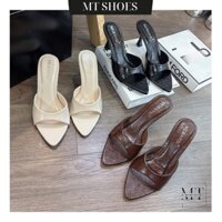 Dép Cao Gót Guốc Nữ 7 Phân Mũi Nhọn Basic Chất Da Mỡ Mềm Êm Form Chuẩn Tôn Chân MT Shoes T015
