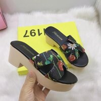 Dép Cao Gót/ Guốc/Dép Đế Xuồng Mintusu Thêu Hoa  Hai Màu Y Hình