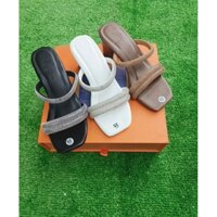 Dép Cao Gót Nữ 3 Dây Xoàn Bảng To Lấp Lánh Đế Vuông Cao 5 Phân