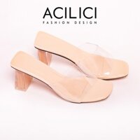 Dép cao gót nữ ACILICI thời trang, guốc thời trang quai trong gót cao 7p màu Nhạt