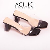 Dép cao gót nữ ACILICI thời trang, guốc thời trang quai trong gót cao 7p màu Nhạt