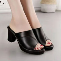 Dép Cao Gót Nữ Công Sở Đế Vuông 6 Phân, Guốc Sandal Nữ Hở Mũi Quai Ngang Êm Chân