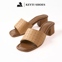 Dép cao gót nữ da đan lót đệm da đế cao 5cm mẫu mới 2025