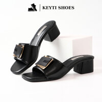 Dép cao gót nữ da mềm đính mác to đế cao 5cm mẫu mới 2025