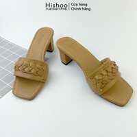 Dép cao gót nữ đế vuông dáng guốc sandal cao 5 phân quai ngang thời trang chính hãng HISHOO S054