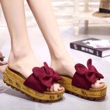 Dép cao gót nữ đế xuồng 5cm bản đỏ đô tai thỏ - X010