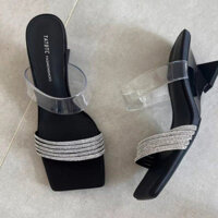 Dép cao gót nữ đế xuồng soàn baby ngang phối mica đá sáng mũi vuông cao 5 cm