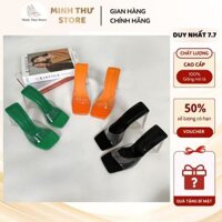 Dép cao gót nữ Minh Thư mũi vuông quai Mica ngang trong, gót tam giác trong 5cm - L168