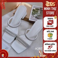 Dép cao gót nữ Minh Thư mũi vuông quai xoàn lấp lánh, giày cao gót 5cm sang trọng tiệc 2 dây mũi