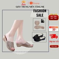 Dép cao gót trung niên người già SULA hàng quảng châu cho các chị các mẹ, dép lưới cao 3cm, dép đá