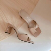 dép cao gót xỏ ngón 3 màu đen/ nude/ bò