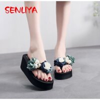 Dép cao gót xỏ ngón đính hoa thanh lịch cho nữ